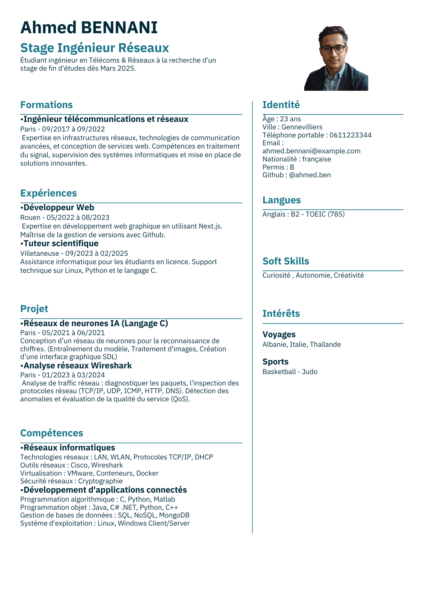 Interface de l'éditeur de CV